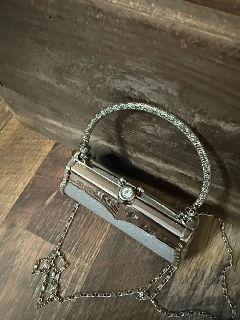 Manhattan by Croton Watch & Evening Bag Set Silver Rhinestone Like New w/ Box - Picture 7 of 14
